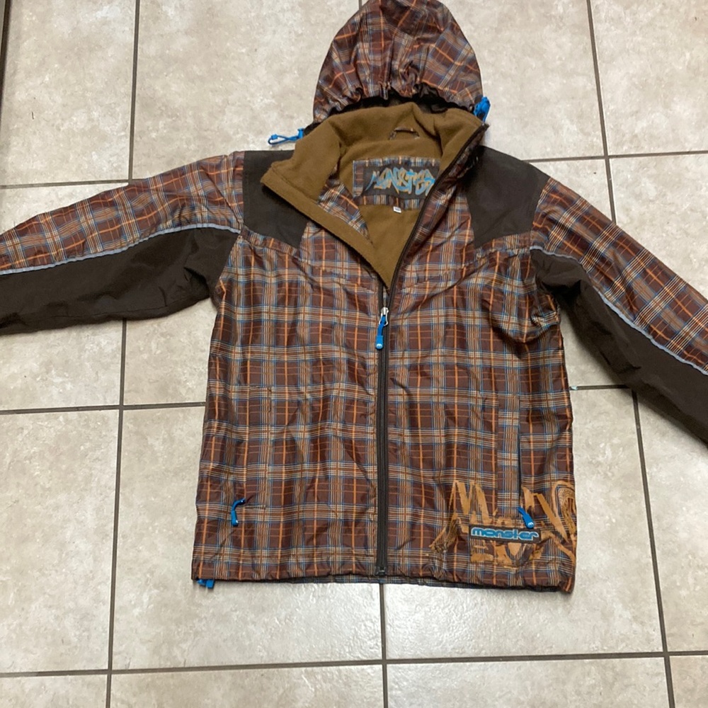 Monster brown with blue and cream lines winter jacket